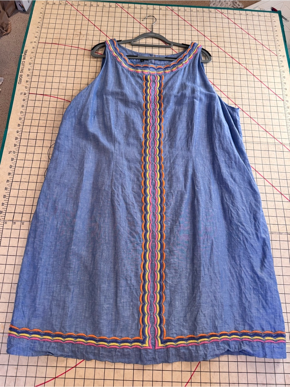Talbots Embroidered Size 22W Linen-Blend Sleeveless Shift Dress